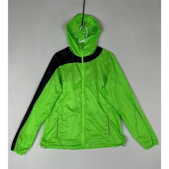 Brooks Jacket Women XL Neon Green Nightlife LSD Lite III Running Packable Hooded - Picture 1 of 12